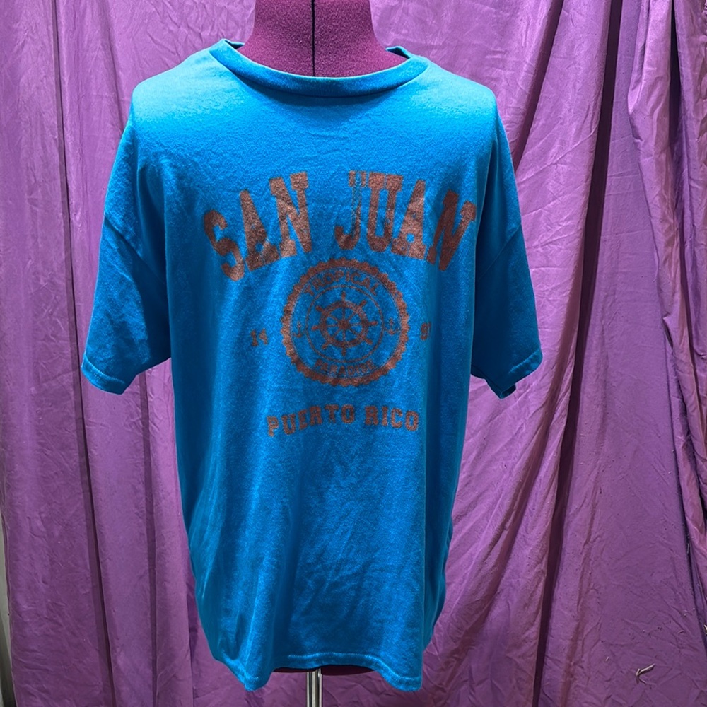 Blue Graphic T-Shirt San Juan Puerto Rico  1493 tropical paradise large